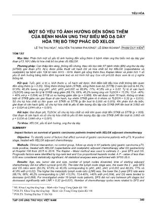 Một số yếu tố ảnh hưởng đến sống thêm của bệnh nhân ung thư biểu mô dạ dày hóa trị bổ trợ phác đồ XELOX