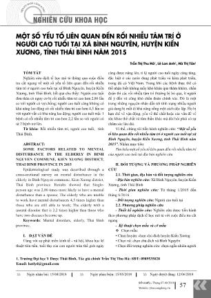 Một số yếu tố liên quan đến rối nhiễu tâm trí ở người cao tuổi tại xã Bình Nguyên, huyện Kiến Xương, tỉnh Thái Bình năm 2015