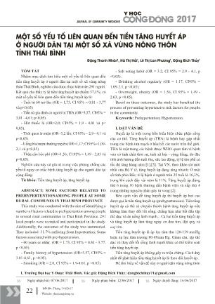 Một số yếu tố liên quan đến tiền tăng huyết áp ở người dân tại một số xã vùng nông thôn tỉnh Thái Bình