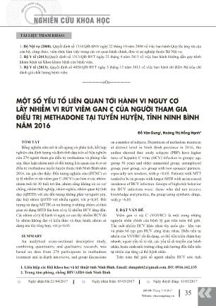 Một số yếu tố liên quan tới hành vi nguy cơ lây nhiễm vi rút viêm gan C của người tham gia điều trị methadone tại tuyến huyện, tỉnh Ninh Bình năm 2016