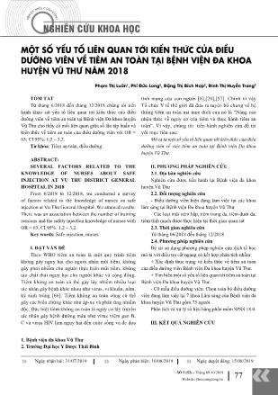 Một số yếu tố liên quan tới kiến thức của điều dưỡng viên về tiêm an toàn tại Bệnh viện Đa khoa huyện Vũ Thư năm 2018