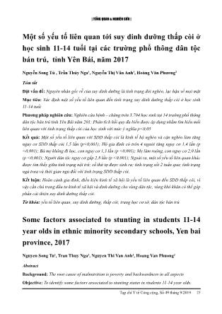 Một số yếu tố liên quan tới suy dinh dưỡng thấp còi ở học sinh 11-14 tuổi tại các trường phổ thông dân tộc bán trú, tỉnh Yên Bái, năm 2017