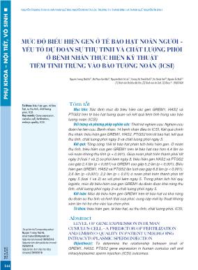 Mức độ biểu hiện gen ở tế bào hạt noãn người - yếu tố dự đoán sự thụ tinh và chất lượng phôi ở bệnh nhân thực hiện kỹ thuật tiêm tinh trùng vào bào tương noãn (ICSI)