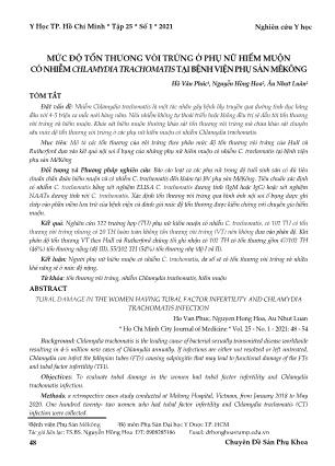 Mức độ tổn thương vòi trứng ở phụ nữ hiếm muộn có nhiễm Chlamydia trachomatistại Bệnh viện Phụ sản Mêkông
