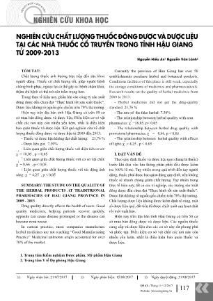 Nghiên cứu chất lượng thuốc đông dược và dược liệu tại các nhà thuốc cổ truyền trong tỉnh Hậu Giang từ 2009-2013