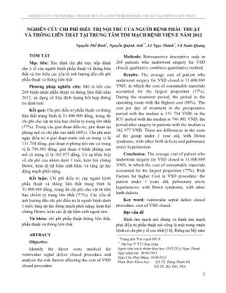 Nghiên cứu chi phí điều trị nội trú của người bệnh phảu thuật vá thông liên thất tại Trung tâm Tim mạch Bệnh viện E năm 2012