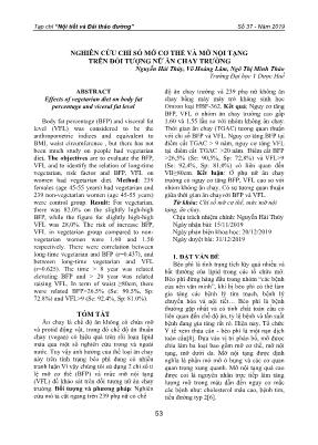 Nghiên cứu chỉ số mỡ cơ thể và mỡ nội tạng trên đối tượng nữ ăn chay trường