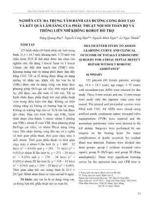 Nghiên cứu đa trung tâm đánh giá đường cong đào tạo và kết quả lâm sàng của phẫu thuật nội soi toàn bộ vá thông liên nhĩ không robot hỗ trợ