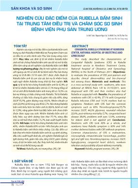 Nghiên cứu đặc điểm của rubella bẩm sinh tại trung tâm điều trị và chăm sóc sơ sinh Bệnh viện Phụ sản Trung ương