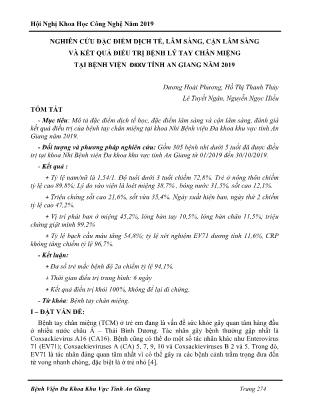 Nghiên cứu đặc điểm dịch tể, lâm sàng, cận lâm sàng và kết quả điều trị bệnh lý tay chân miệng tại Bệnh viện ĐKKV tỉnh An Giang năm 2019