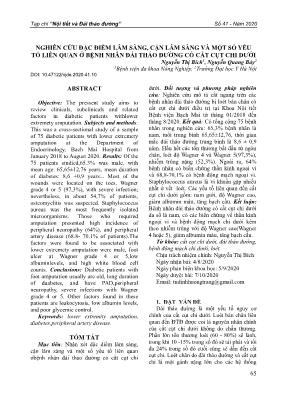 Nghiên cứu đặc điểm lâm sàng, cận lâm sàng và một số yếu tố liên quan ở bệnh nhân đái tháo đường có cắt cụt chi dưới