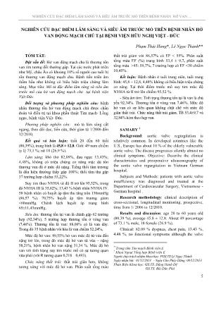 Nghiên cứu đặc điểm lâm sàng và siêu âm trước mổ trên bệnh nhân hở van động mạch chủ tại Bệnh viện Hữu Nghị Việt - Đức