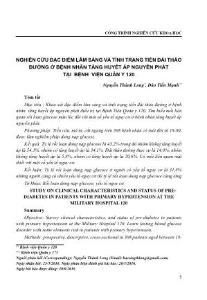 Nghiên cứu đặc điểm lâm sàng và tình trạng tiền đái tháo đường ở bệnh nhân tăng huyết áp nguyên phát tại Bệnh viện Quân Y 120