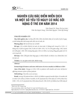 Nghiên cứu đặc điểm miễn dịch và một số yếu tố nguy cơ mắc sởi nặng ở trẻ em năm 2014