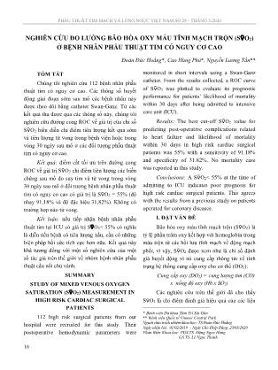 Nghiên cứu đo lường bão hòa oxy máu tĩnh mạch trộn (SVO2) ở bệnh nhân phẫu thuật tim có nguy cơ cao
