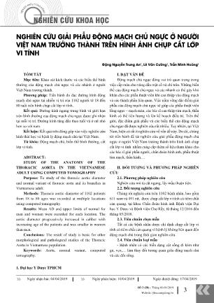 Nghiên cứu giải phẫu động mạch chủ ngực ở người Việt Nam trưởng thành trên hình ảnh chụp cắt lớp vi tính