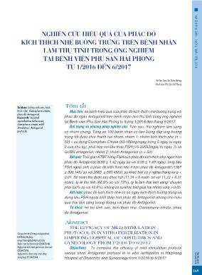 Nghiên cứu hiệu quả của phác đồ kích thích nhẹ buồng trứng trên bệnh nhân làm thụ tinh trong ống nghiệm tại Bệnh viện Phụ sản Hải Phòng từ 1/2016 đến 6/2017