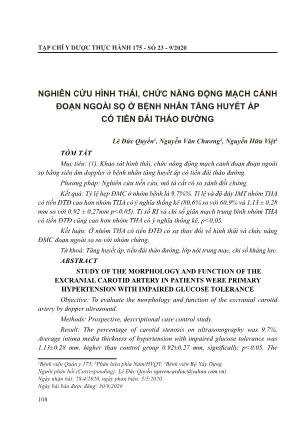 Nghiên cứu hình thái, chức năng động mạch cảnh đoạn ngoài sọ ở bệnh nhân tăng huyết áp có tiền đái tháo đường
