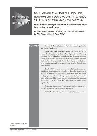 Nghiên cứu khoa học: Đánh giá sự thay đổi tinh dịch đồ, hormon sinh dục sau can thiệp điều trị suy giãn tĩnh mạch thừng tinh