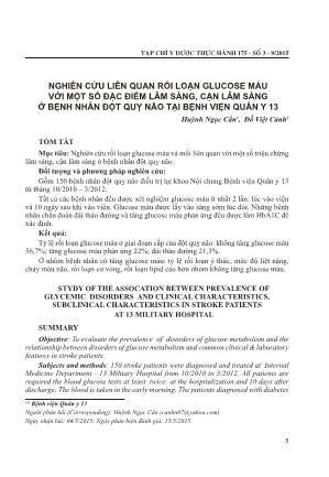 Nghiên cứu liên quan rối loạn glucose máu với một số đặc điểm lâm sàng, cận lâm sàng ở bệnh nhân đột quỵ não tại Bệnh viện Quân Y 13
