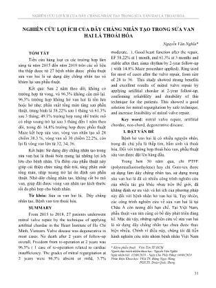 Nghiên cứu lợi ích của dây chằng nhân tạo trong sửa van hai lá thoái hóa