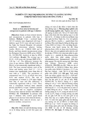 Nghiên cứu mật độ khoáng xương và loãng xương ở bệnh nhân đái tháo đường type 2