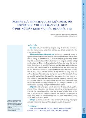 Nghiên cứu mối liên quan giữa nồng độ estradiol với rối loạn niệu dục ở phụ nữ mãn kinh và hiệu quả điều trị