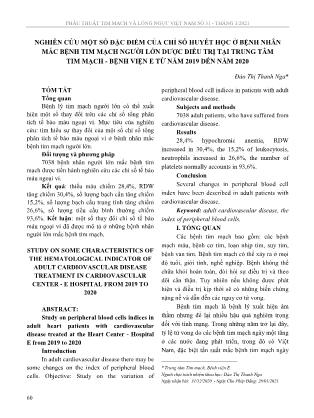 Nghiên cứu một số đặc điểm của chỉ số huyết học ở bệnh nhân mắc bệnh tim mạch người lớn được điều trị tại trung tâm tim mạch - Bệnh viện E từ năm 2019 đến năm 2020