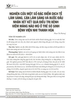 Nghiên cứu một số đặc điểm dịch tễ lâm sàng, cận lâm sàng và bước đầu nhận xét kết quả điều trị bệnh viêm màng não mủ ở trẻ sơ sinh Bệnh viện Nhi Thanh Hóa