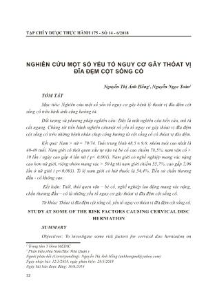 Nghiên cứu một số yếu tố nguy cơ gây thóat vị đĩa đệm cột sống cổ