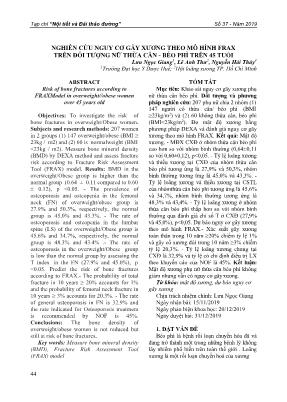 Nghiên cứu nguy cơ gãy xương theo mô hình FRAX trên đối tượng nữ thừa cân - Béo phì trên 45 tuổi
