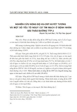 Nghiên cứu nồng độ HS-CRP huyết tương và một số yếu tố nguy cơ tim mạch ở bệnh nhân đái tháo đường týp 2