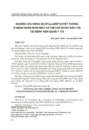 Nghiên cứu nồng độ NT-proBNP huyết tương ở bệnh nhân nhồi máu cơ tim cấp được điều trị tại Bệnh viện Quân Y 175