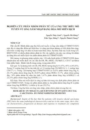 Nghiên cứu phân nhóm phân tử của ung thư biểu mô tuyến vú ống xâm nhập bằng hóa mô miễn dịch