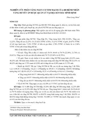 Nghiên cứu phân tầng nguy cơ tim mạch của 400 bệnh nhân tăng huyết áp được quản lý tại địa bàn Bắc Bình Định