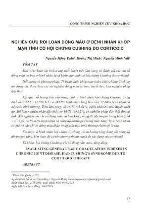 Nghiên cứu rối loạn đông máu ở bệnh nhân khớp mạn tính có hội chứng Cushing do corticoid