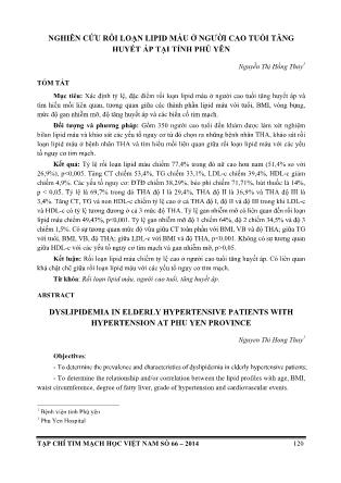 Nghiên cứu rối loạn lipid máu ở người cao tuổi tăng huyết áp tại tỉnh Phú Yên