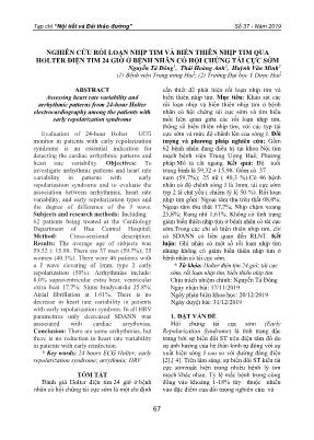Nghiên cứu rối loạn nhịp tim và biến thiên nhịp tim qua holter điện tim 24 giờ ở bệnh nhân có hội chứng tái cực sớm