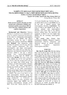 Nghiên cứu rối loạn thần kinh nhận thức qua thang điểm MMSE và MoCA trên bệnh nhân đái tháo đường type 2 có suy giảm nhận thức