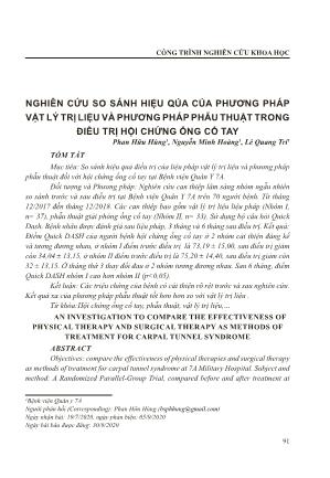 Nghiên cứu so sánh hiệu qủa của phương pháp vật lý trị liệu và phương pháp phẫu thuật trong điều trị hội chứng ống cổ tay