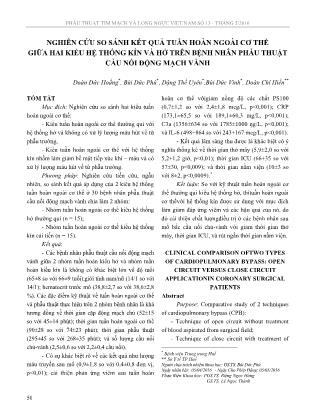 Nghiên cứu so sánh kết quả tuần hoàn ngoài cơ thể giữa hai kiểu hệ thống kín và hở trên bệnh nhân phẫu thuật cầu nối động mạch vành