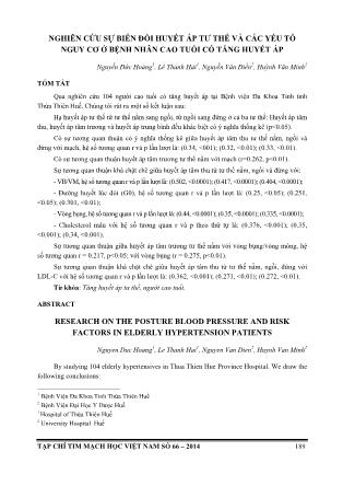 Nghiên cứu sự biến đổi huyết áp tư thế và các yếu tố nguy cơ ở bệnh nhân cao tuổi có tăng huyết áp