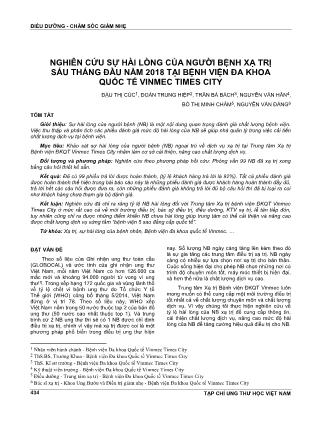 Nghiên cứu sự hài lòng của người bệnh xạ trị sáu tháng đầu năm 2018 tại Bệnh viện Đa khoa Quốc tế Vinmec Times City