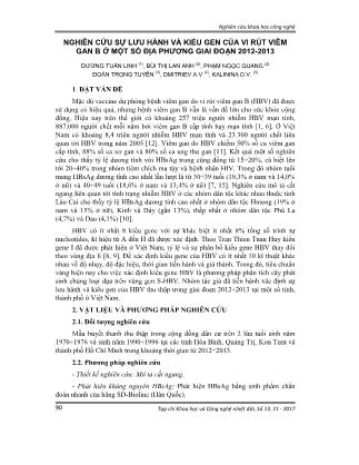 Nghiên cứu sự lưu hành và kiểu gen của vi rút viêm gan B ở một số địa phương giai đoạn 2012-2013