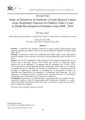 Nghiên cứu sự nhạy cảm với kháng sinh của một số chủng vi khuẩn gây viêm đường hô hấp cấp ở trẻ em dưới 6 tuổi tại Bệnh viện Nhi Thanh Hóa 2009 - 2014