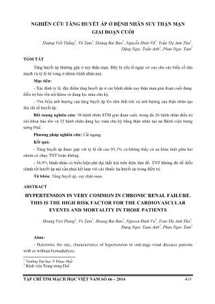 Nghiên cứu tăng huyết áp ở bệnh nhân suy thận mạn giai đoạn cuối