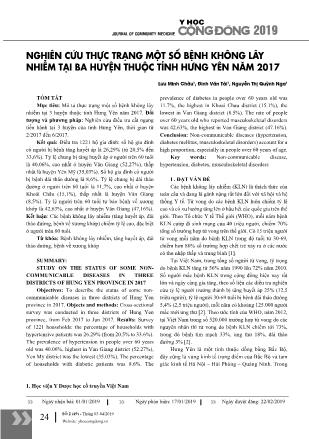 Nghiên cứu thực trạng một số bệnh không lây nhiễm tại ba huyện thuộc tỉnh Hưng Yên năm 2017