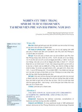 Nghiên cứu thực trạng sinh đẻ tuổi vị thành niên tại Bệnh viện Phụ sản Hải Phòng năm 2015