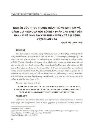 Nghiên cứu thực trạng tuân thủ vệ sinh tay và đánh giá hiệu quả một số biện pháp can thiệp đến hành vi vệ sinh tay của nhân viên y tế tại Bệnh viện Quân Y 7A