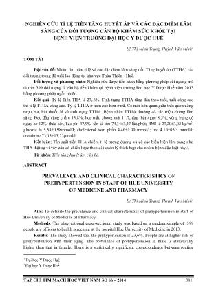 Nghiên cứu tỉ lệ tiền tăng huyết áp và các đặc điểm lâm sàng của đối tượng cán bộ khám sức khỏe tại bệnh viện trường Đại học Y Dược Huế